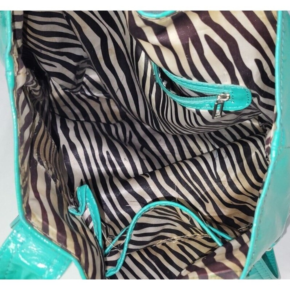 Vintage Guess Teal Shoulder Bag Silver Buckle Y2K Style Zebra Lining - Picture 13 of 16